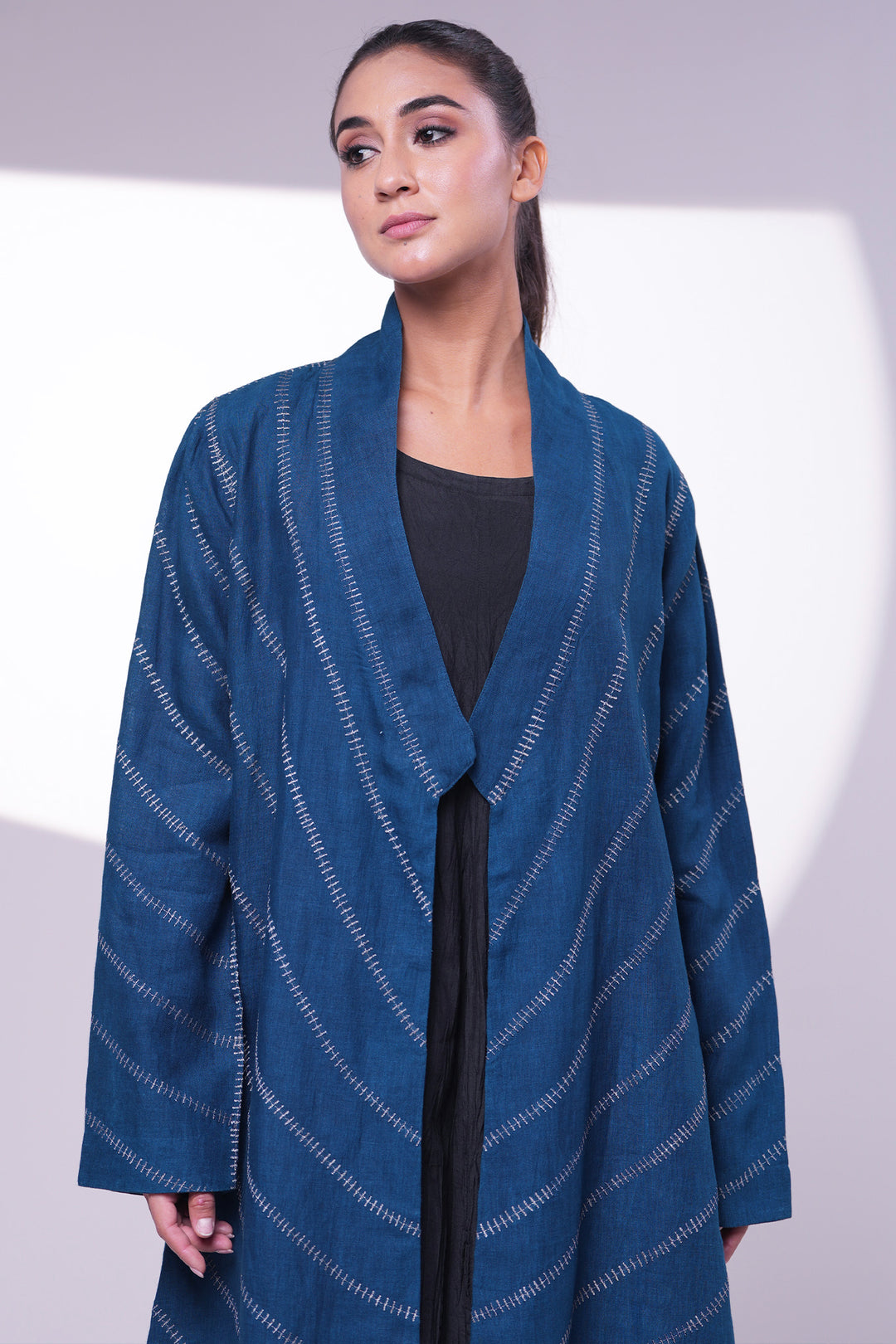 Blue  Handwoven Cotton Embroidered Jacket