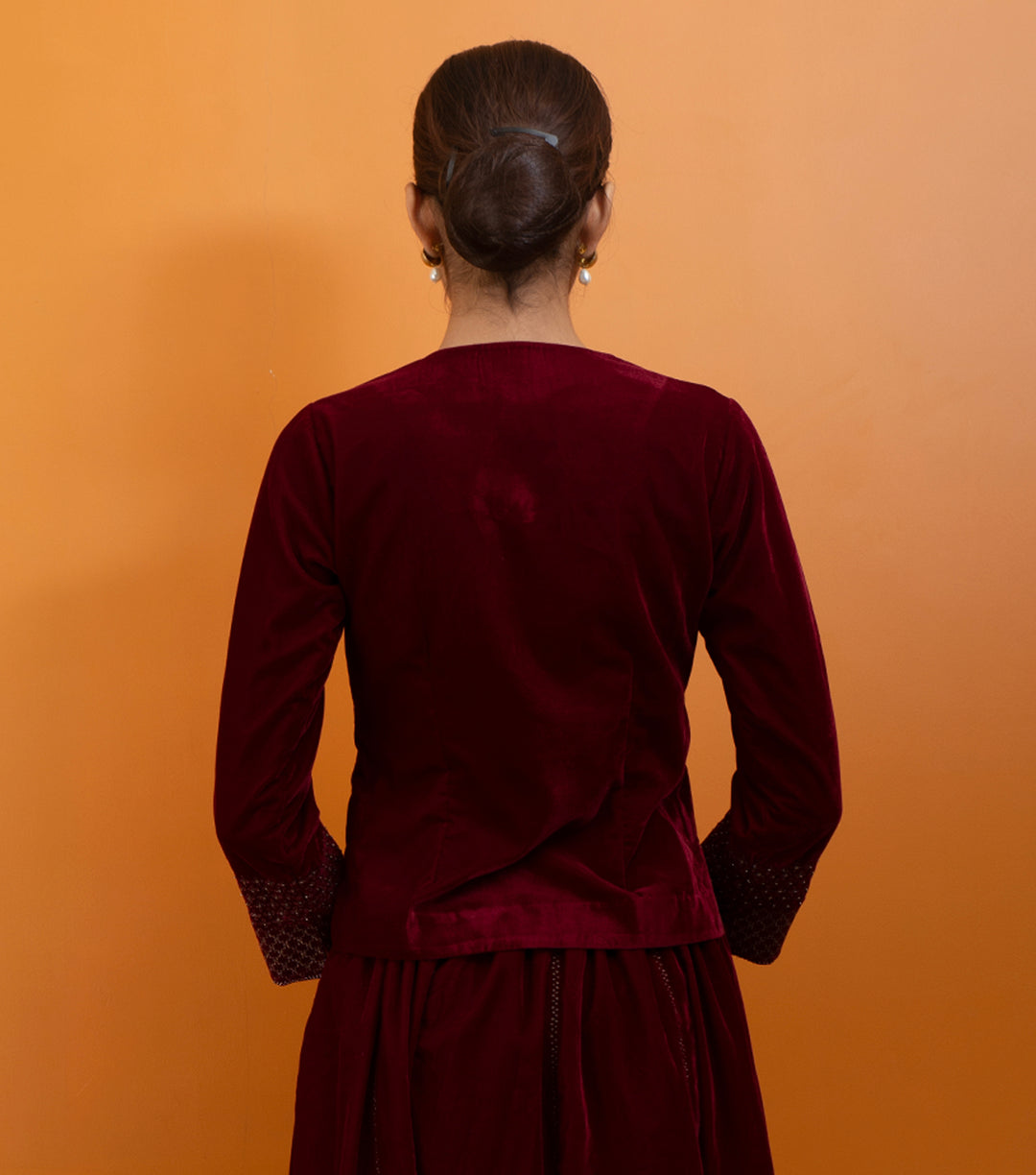 Maroon Hand Embroidered Velvet Blouse