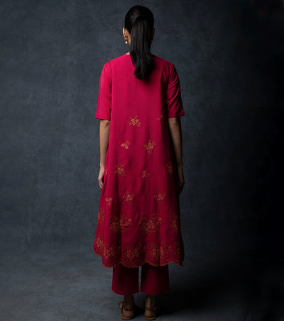 Deep Red Thread Embroidered Suit Set