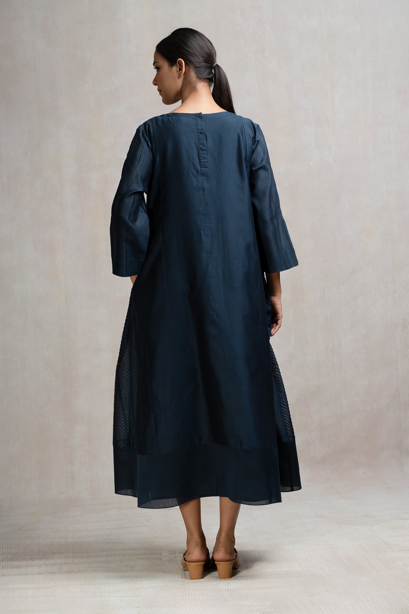 Pintucked Chanderi Boxy Dress