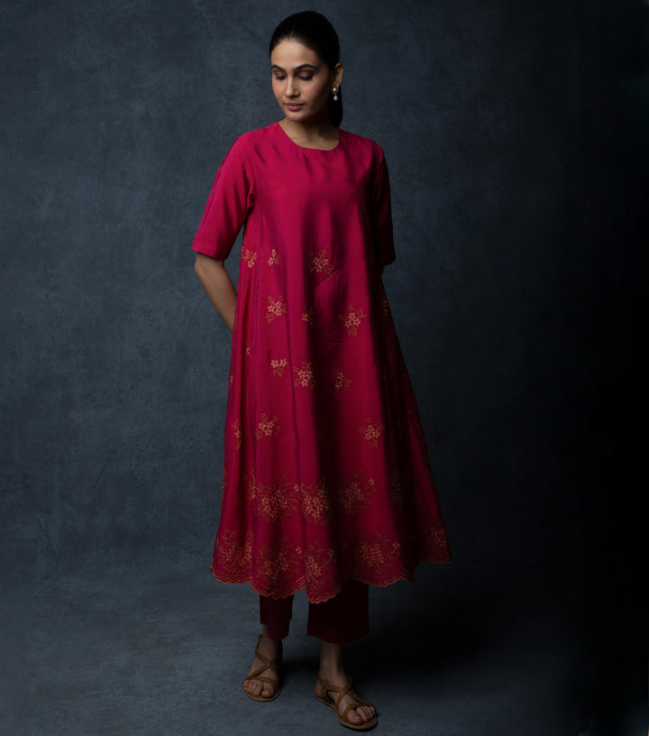 Deep Red Thread Embroidered Suit Set