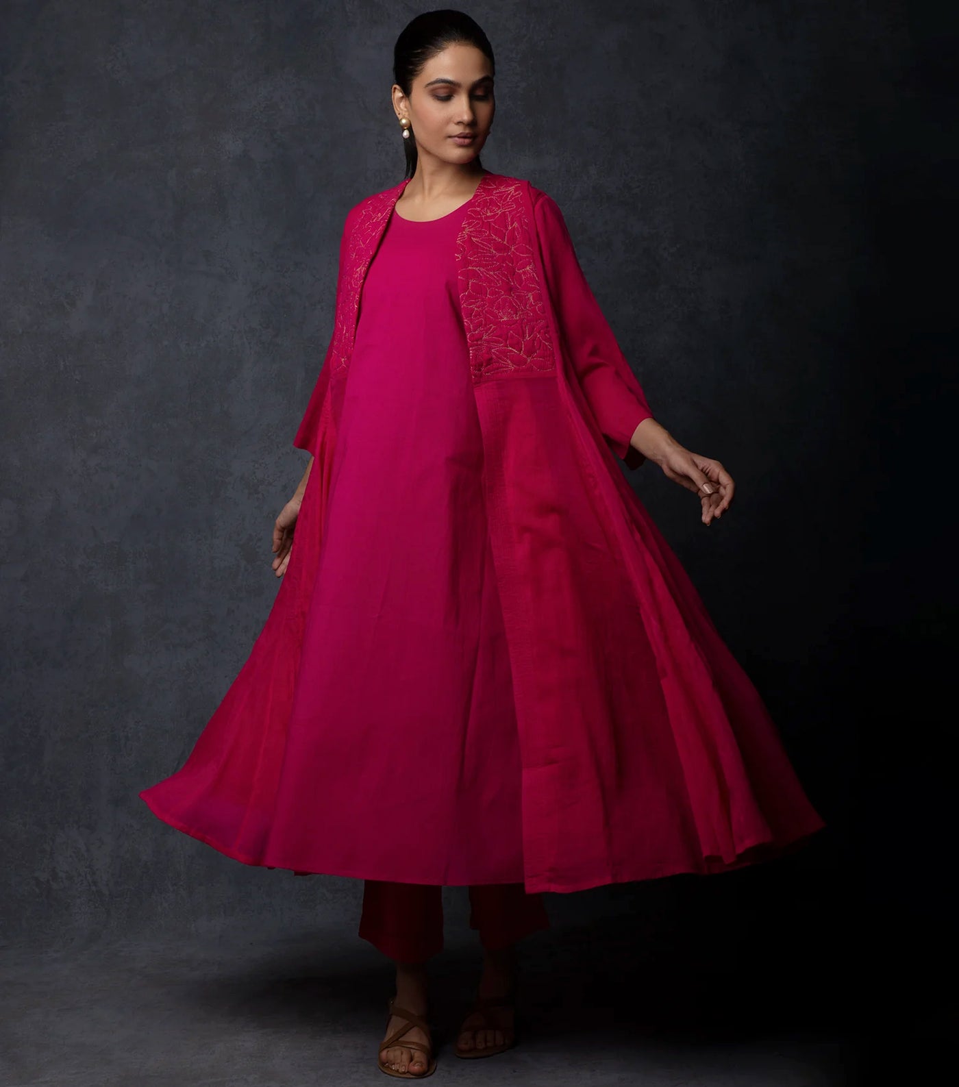 Hot Pink Embroidered Cotton Cape