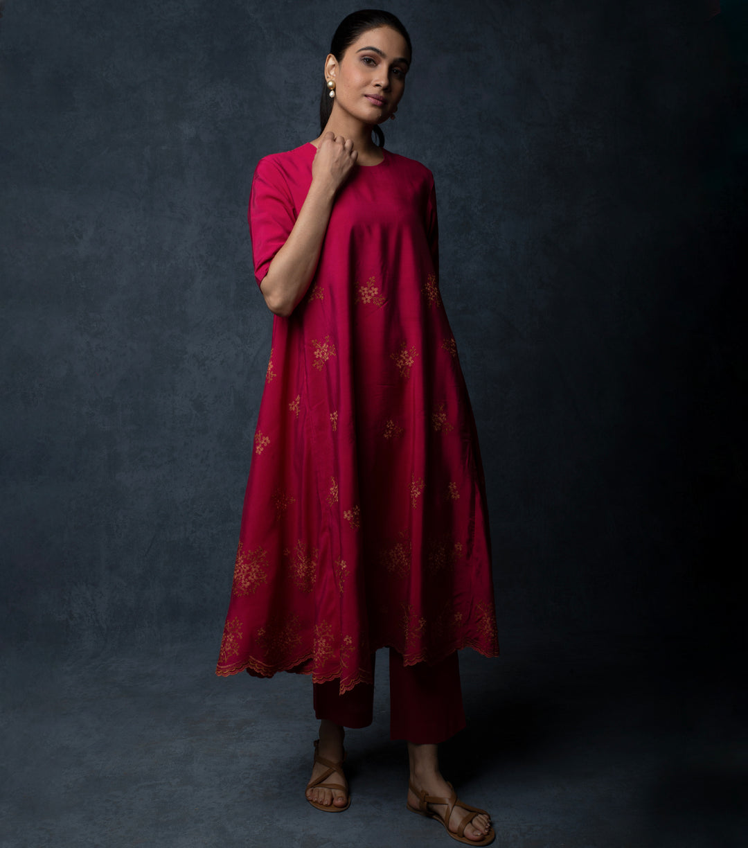 Deep Red Thread Embroidered Suit Set