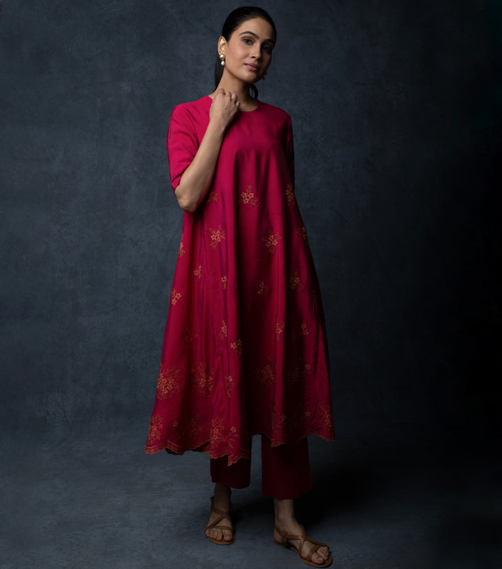 Deep Red Thread Embroidered Suit Set