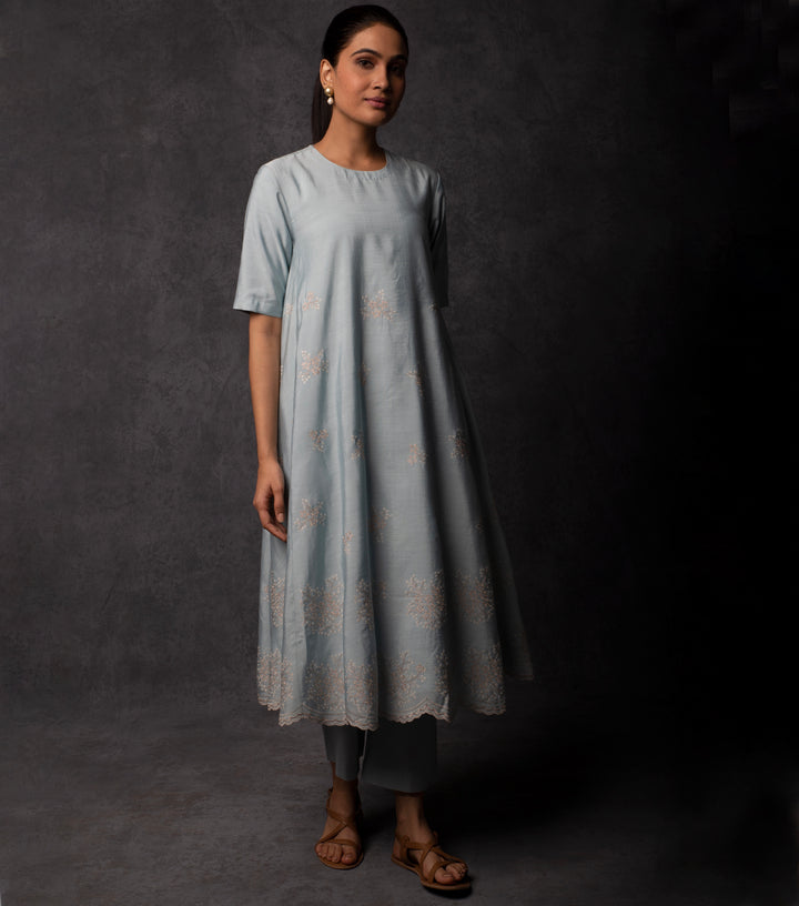 Pastel Blue Thread Embroidered Suit Set