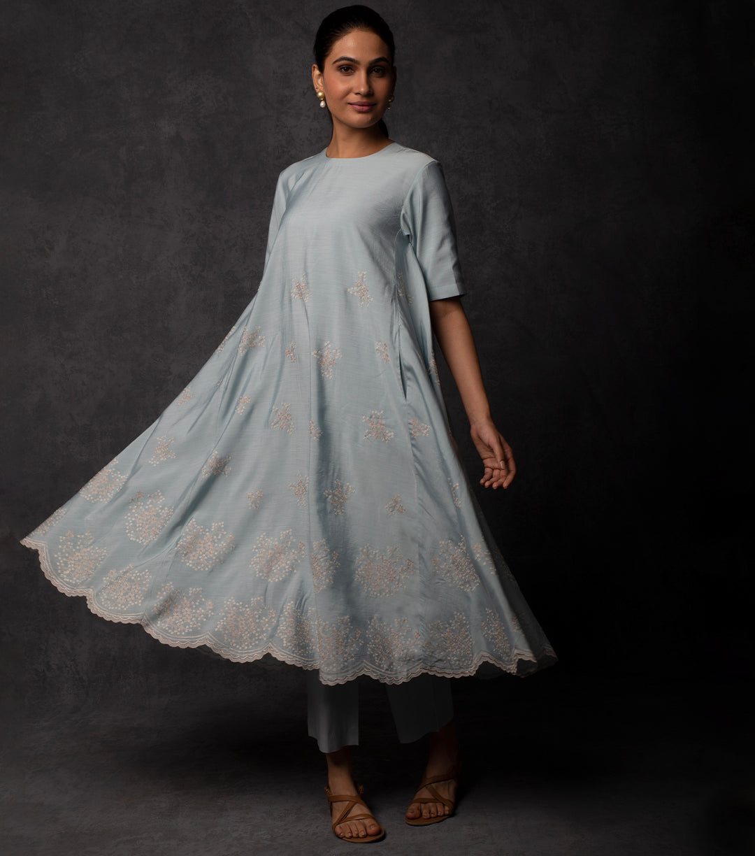 Pastel Blue Thread Embroidered Suit Set