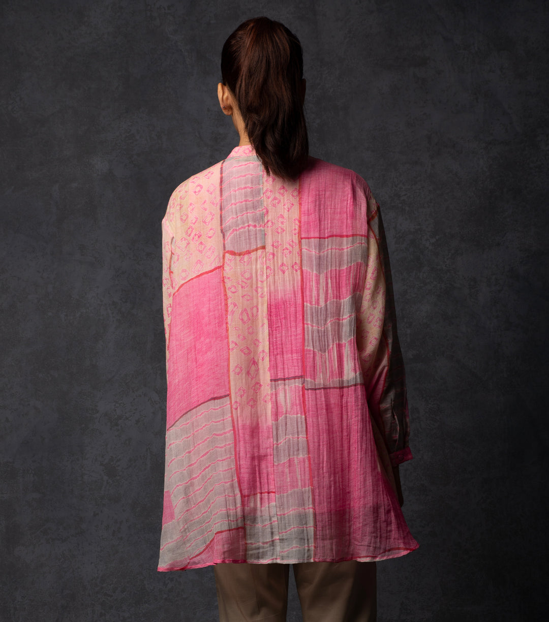 Pink multicolor printed chanderi shirt