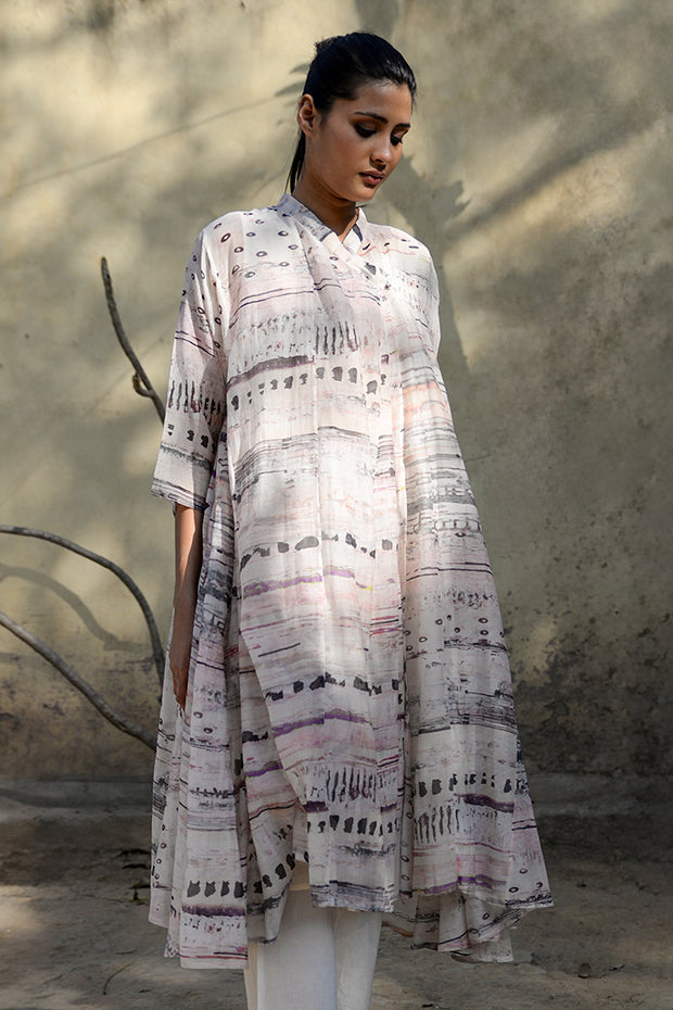 SHIBORI PRINTED NATURAL CHANDERI CHOGA