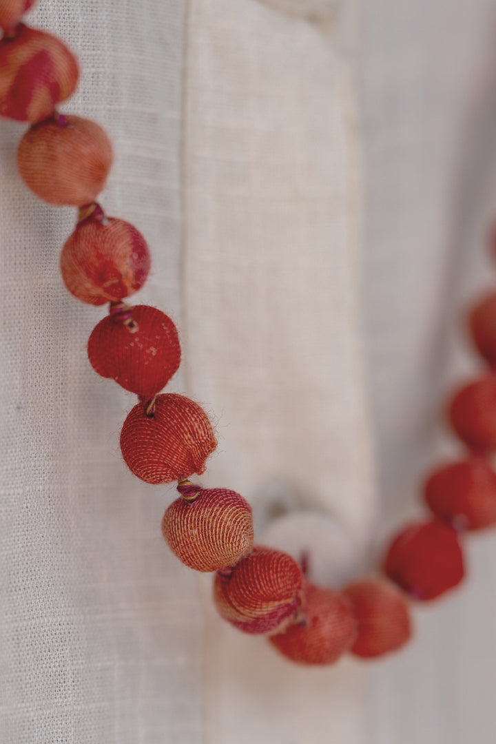 Orange Chanderi Beaded Necklace