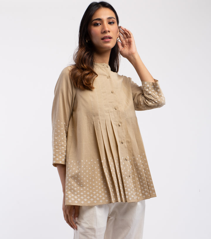 Beige Cotton Embroidered Shirt