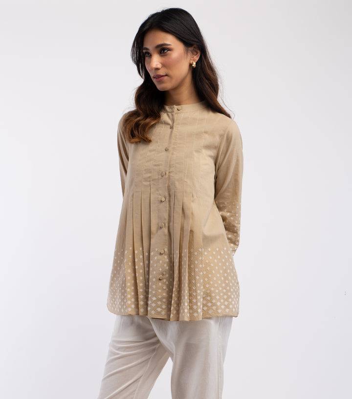 Beige Cotton Embroidered Shirt