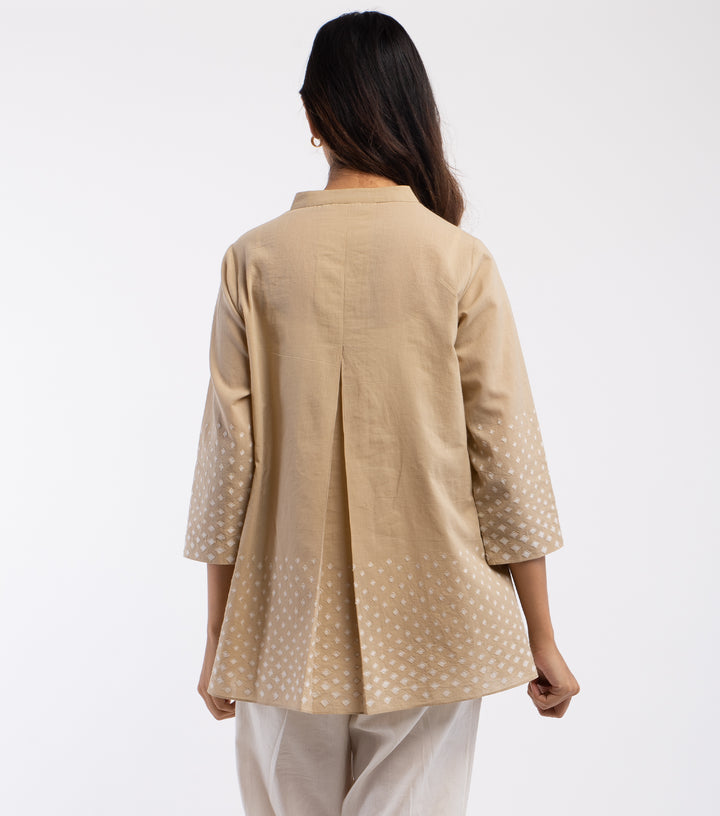 Beige Cotton Embroidered Shirt