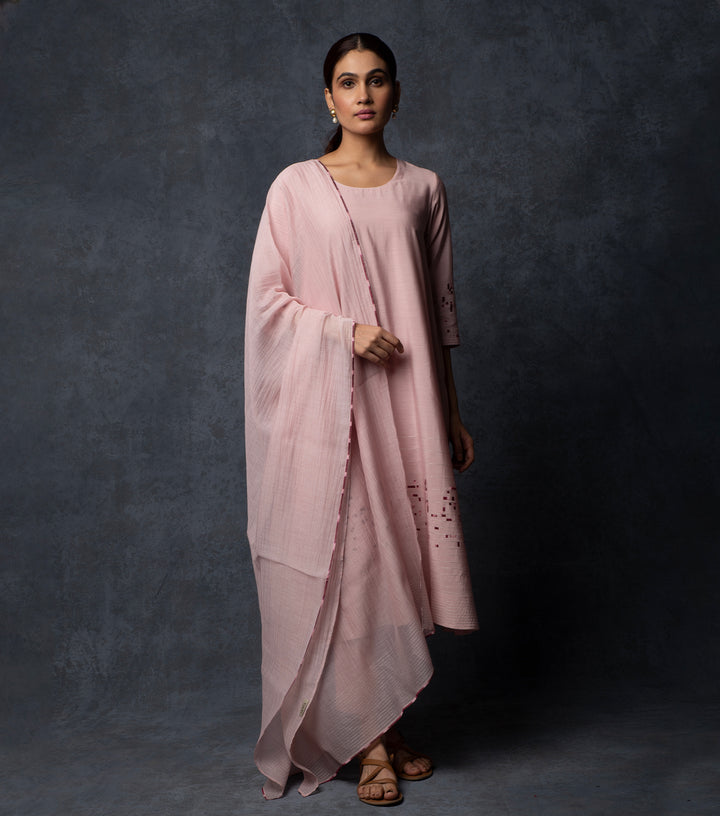 Baby Pink Embroidered Chanderi Suit Set