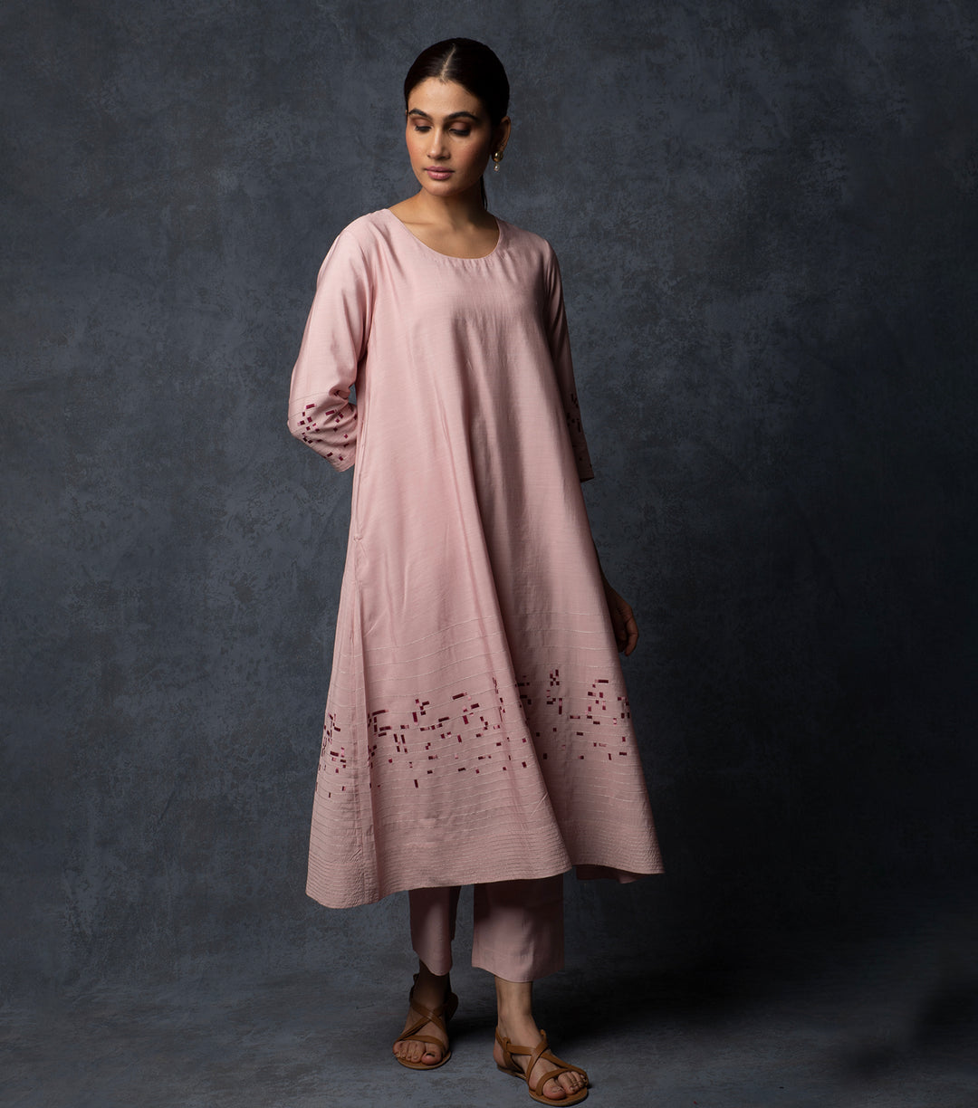 Baby Pink Embroidered Chanderi Suit Set