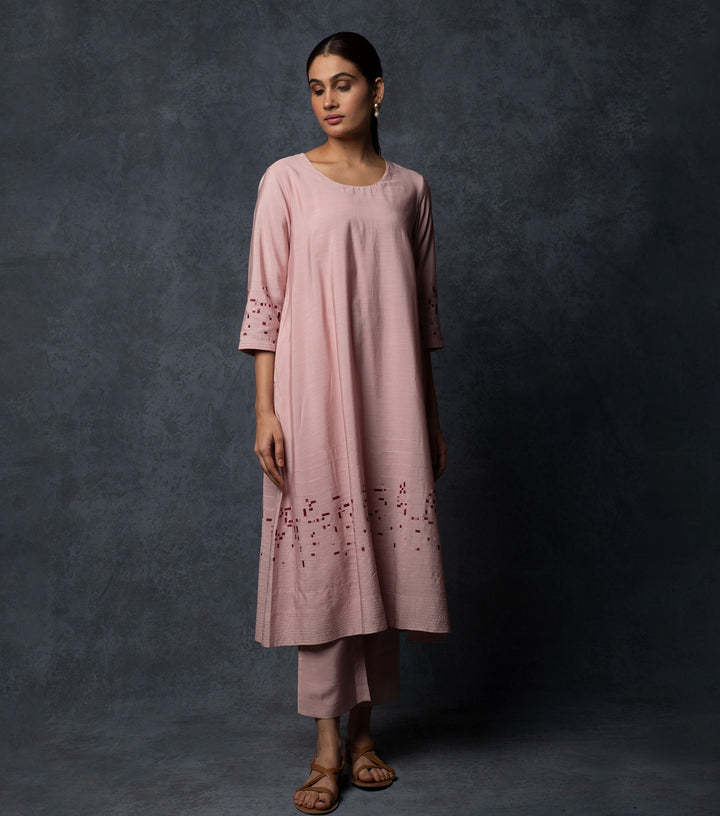 Baby Pink Embroidered Chanderi Suit Set