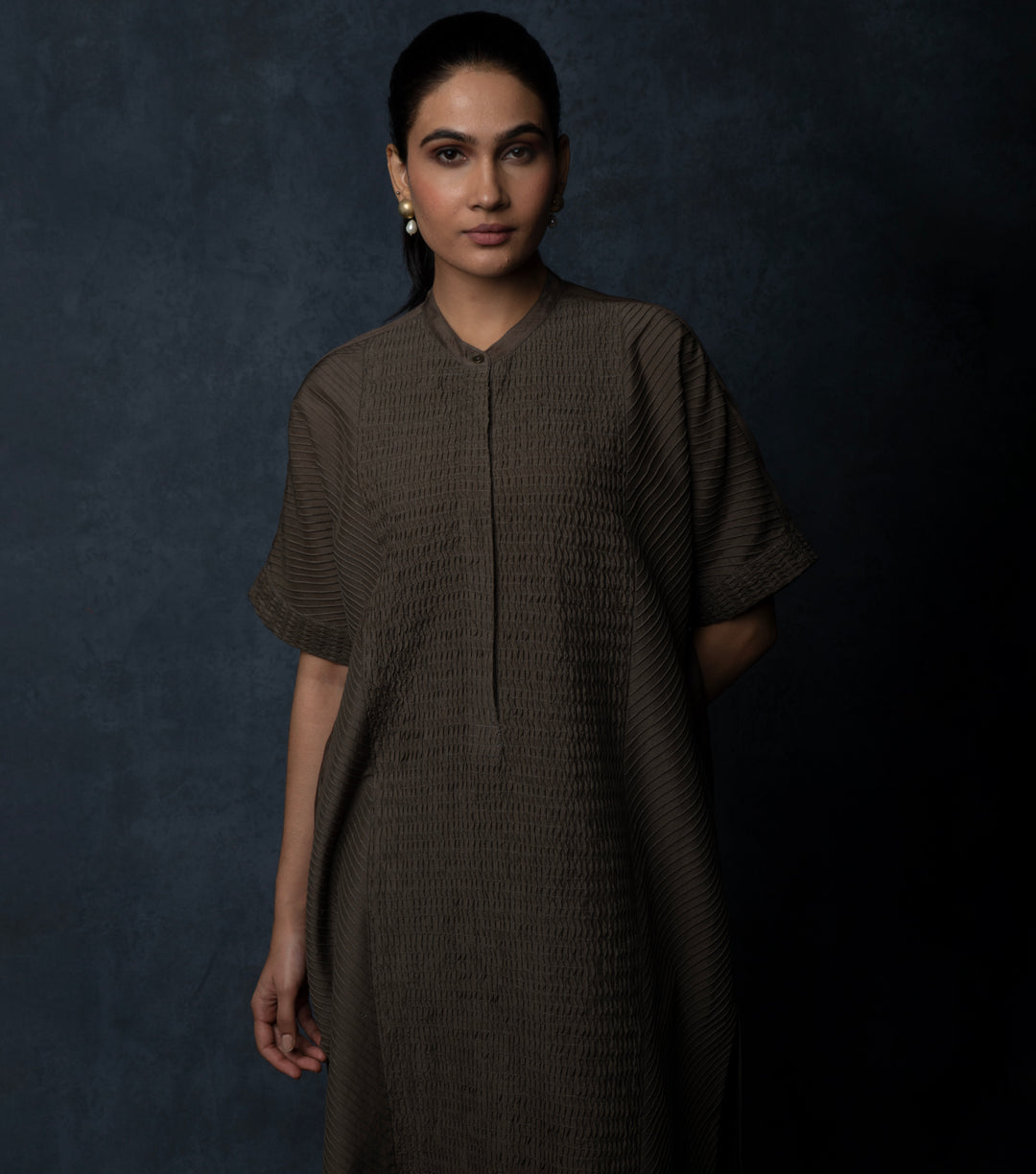 Dark Chocolate Brown Pintuck Cotton Silk Kurta