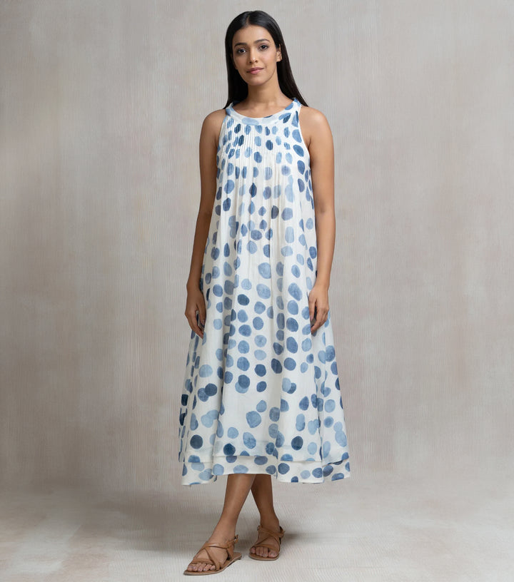 Soft Chanderi Printed Polka Halter Dress