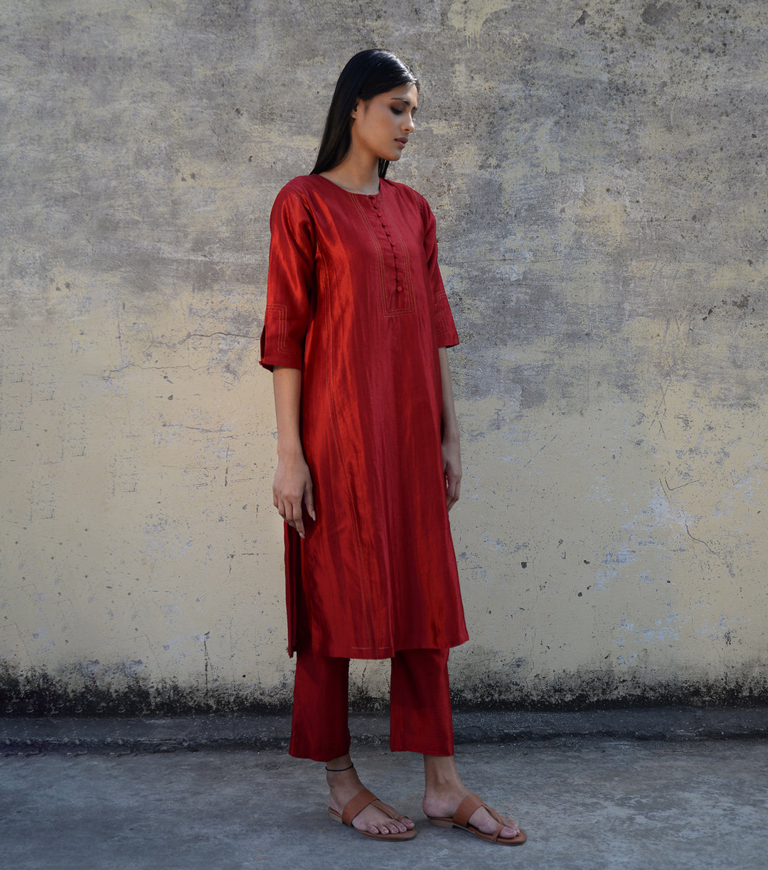 Red Silk Suit Set