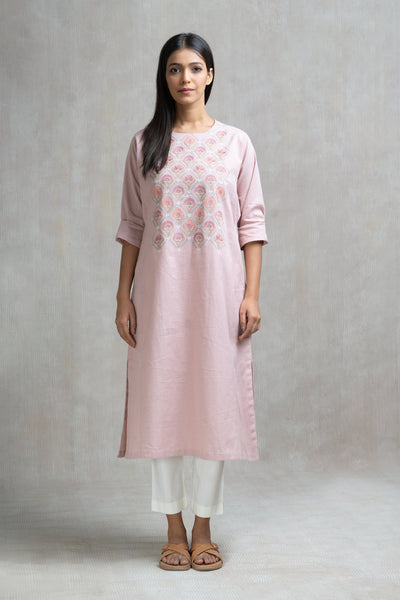 Thread Embroidered Cotton Linen Kurta