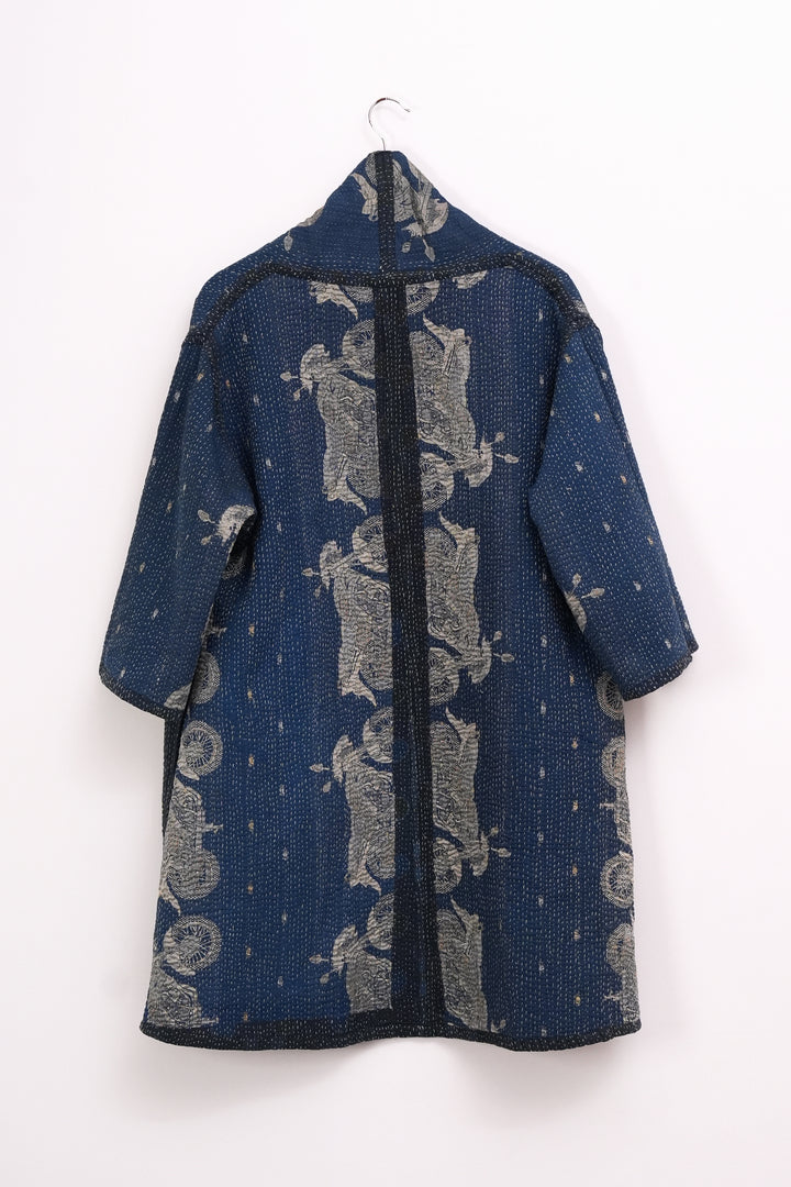 Navy Blue Vintage Cotton Kantha Reversible Jacket