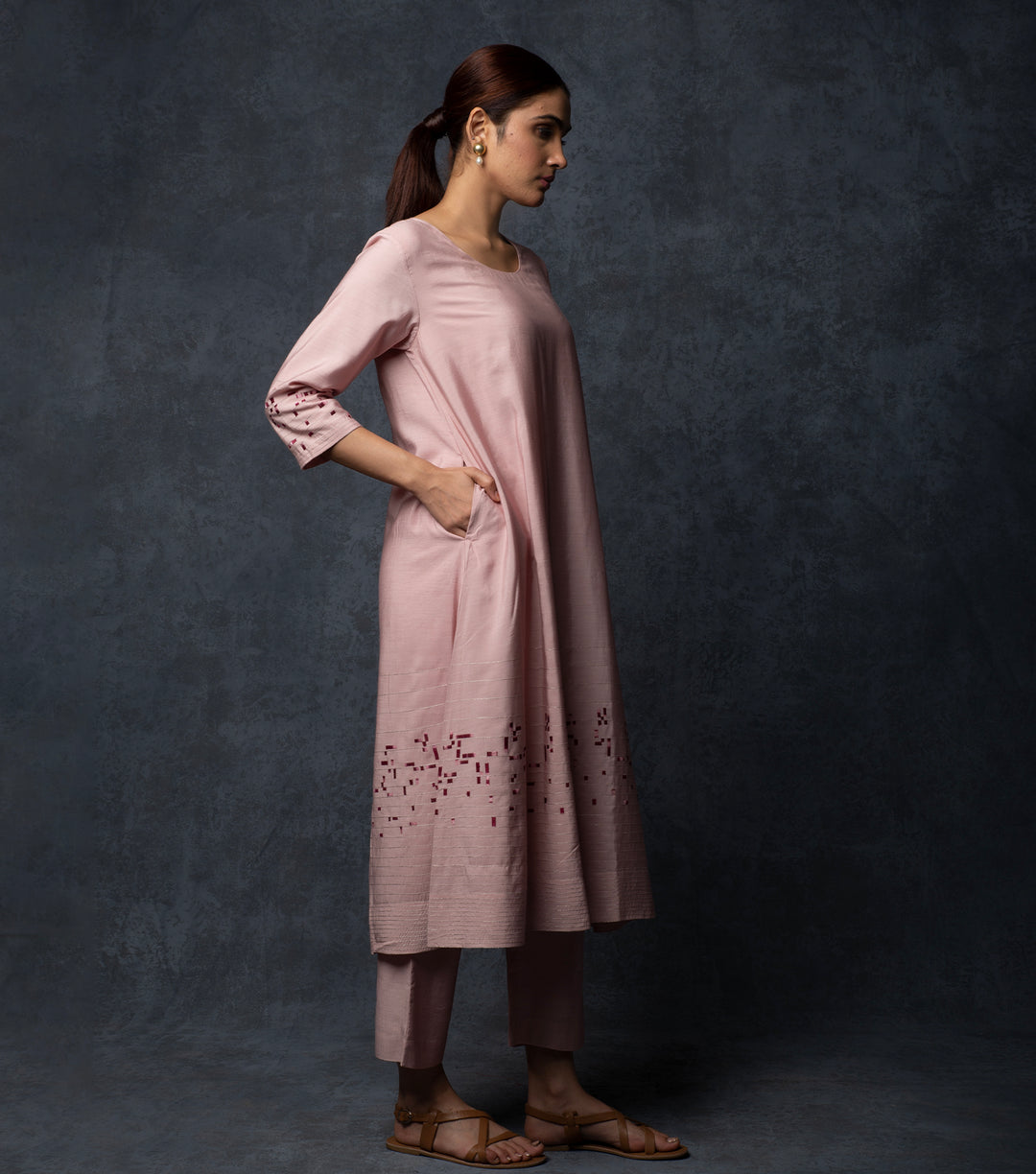 Baby Pink Embroidered Chanderi Suit Set