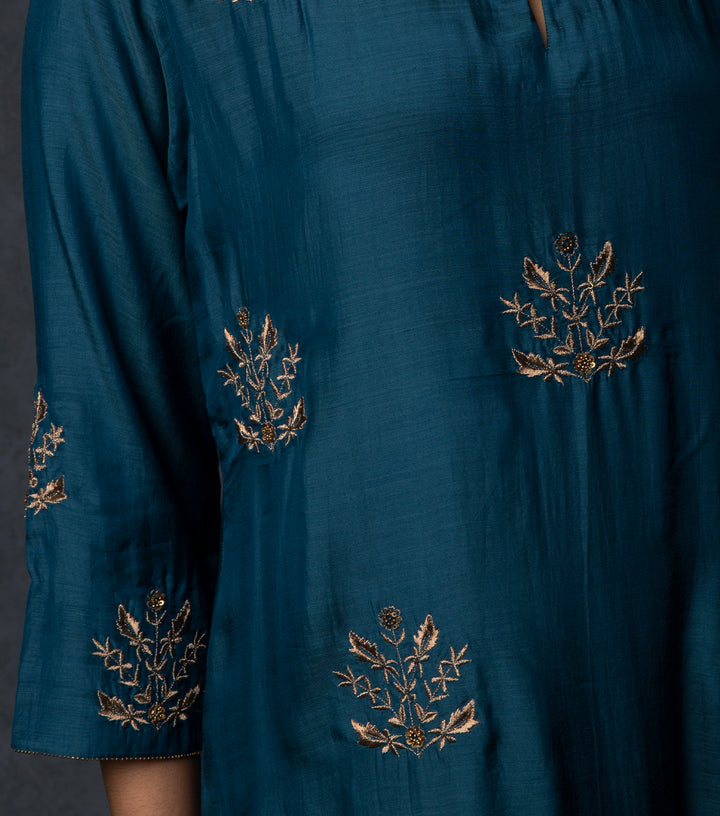 Dark Teal Hand Embroidered Suit Set