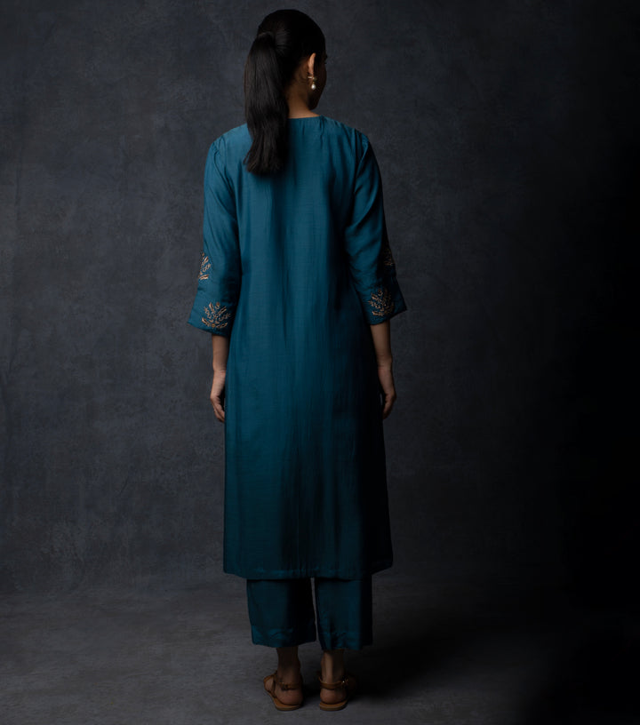 Dark Teal Hand Embroidered Suit Set