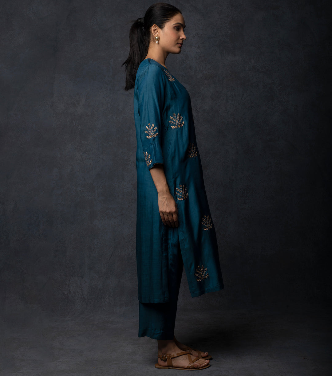 Dark Teal Hand Embroidered Suit Set