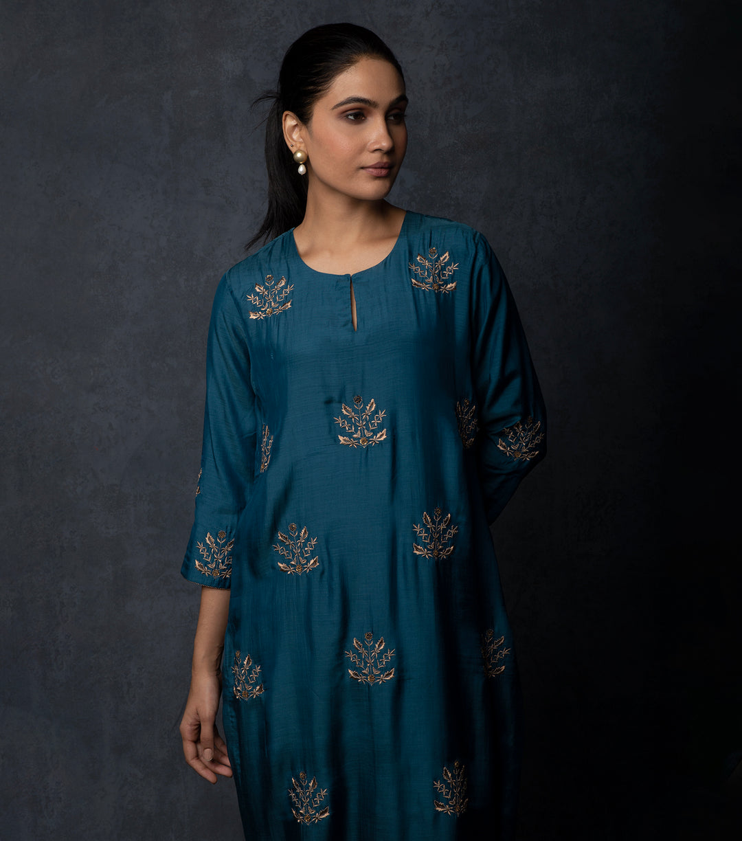 Dark Teal Hand Embroidered Suit Set