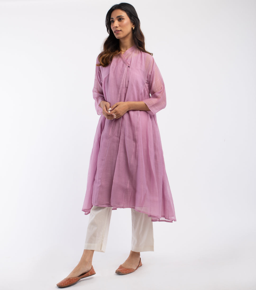 Purple embroidered Chanderi choga