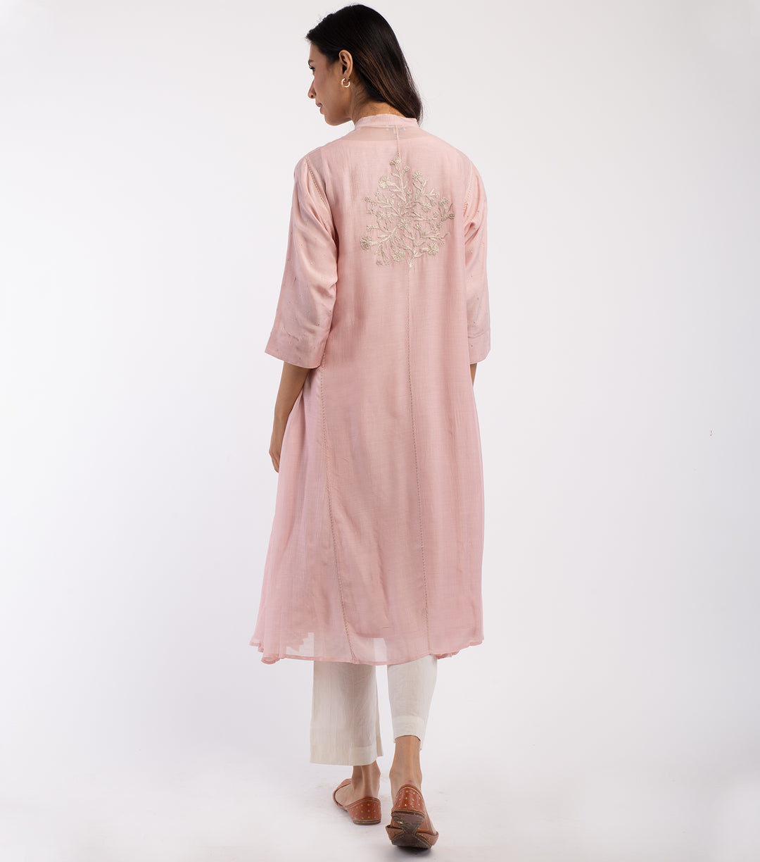 Pink embroidered Cotton Silk choga