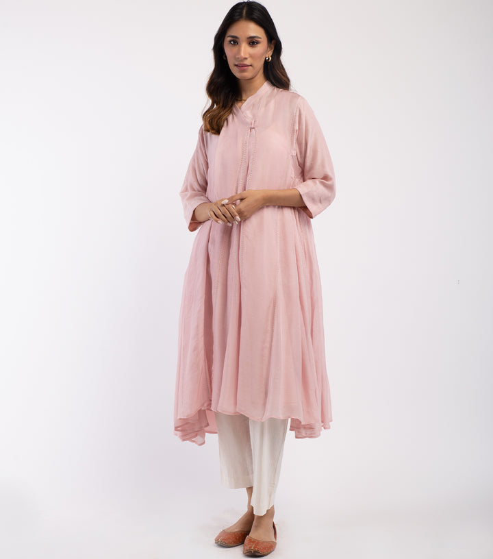 Pink embroidered Cotton Silk choga