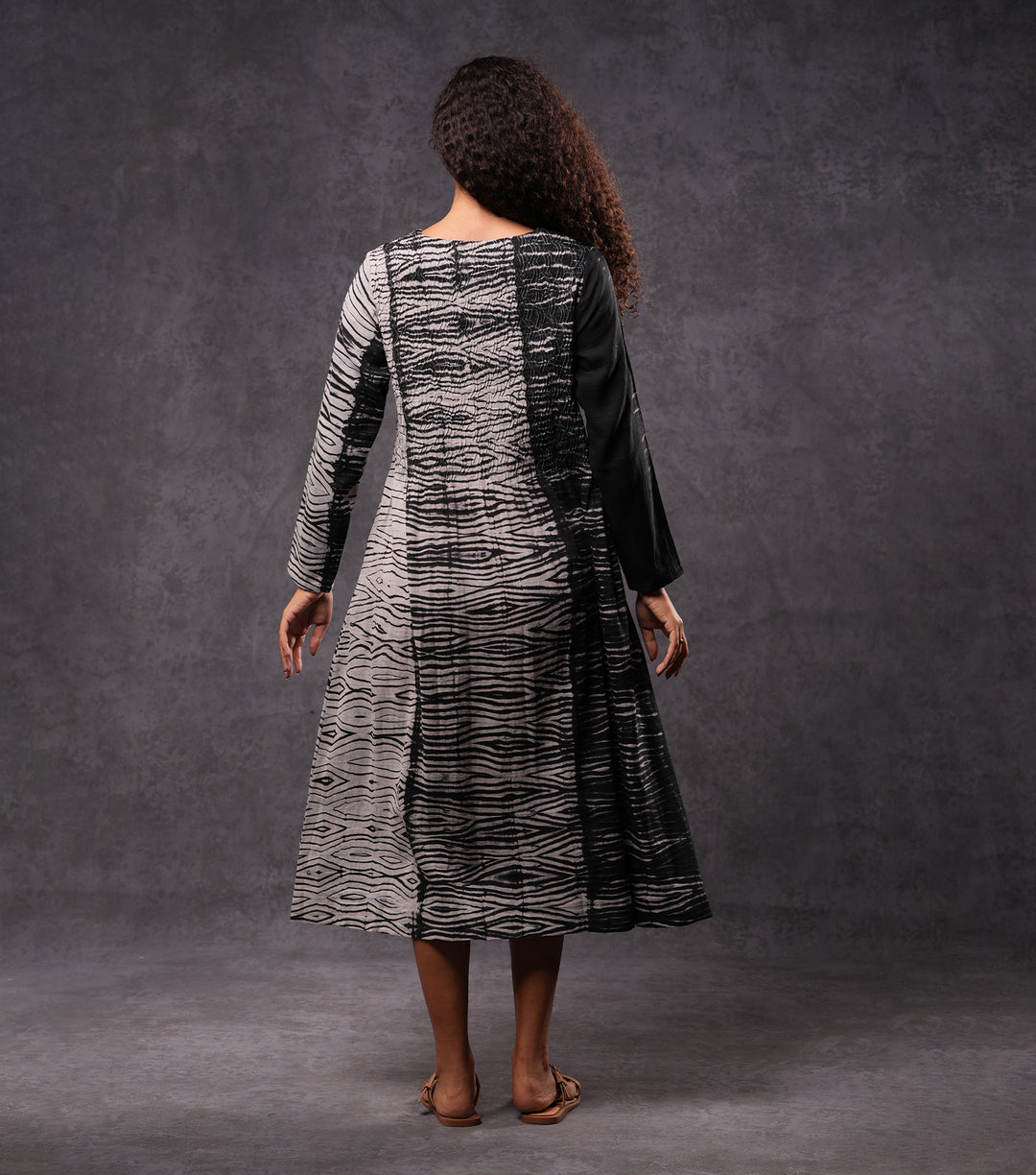 Cotton Abstract Print Dress with Embroidered Yoke