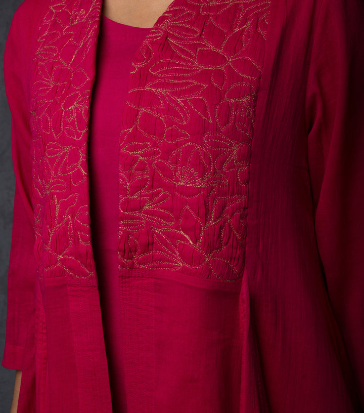 Hot Pink Embroidered Cotton Cape