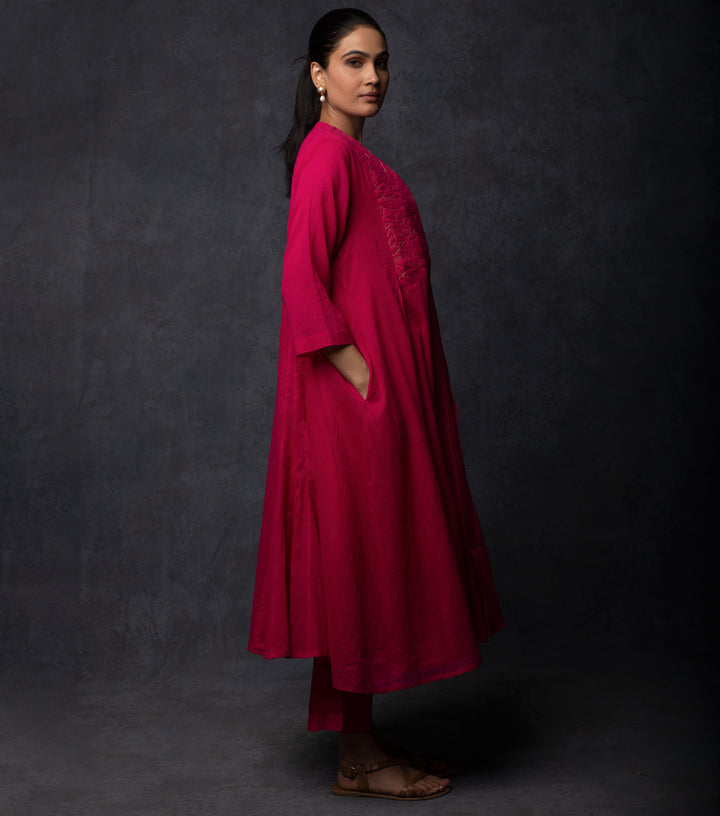 Hot Pink Embroidered Cotton Cape