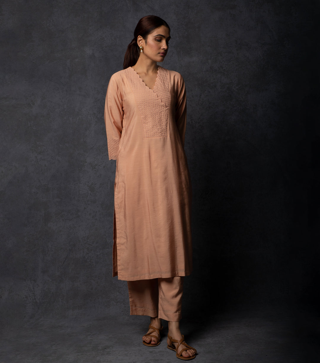 Peach Thread Embroidered Suit Set