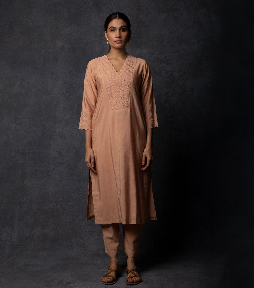 Peach Thread Embroidered Suit Set