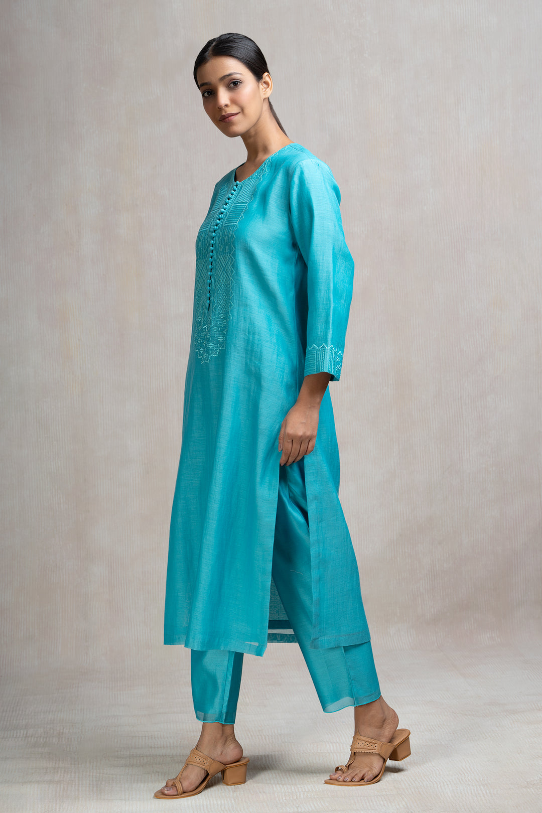 Thread & Zari Embroidered Kurta Set with Pants & Dupatta