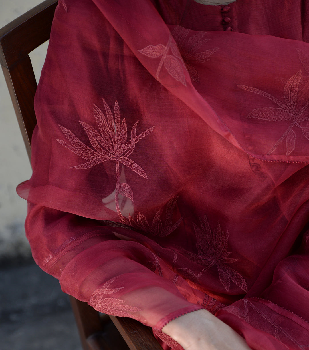 Maroon Silk Kurta Set with Organza Dupatta