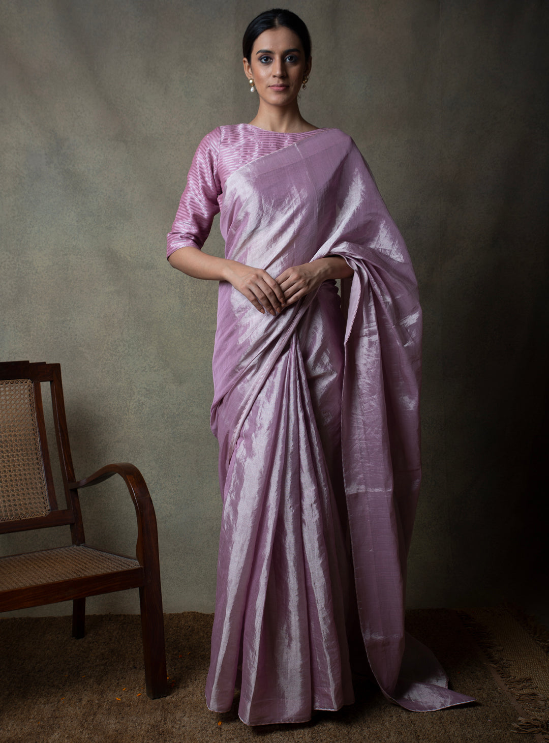 Onion Pink Solid Tissue Saree