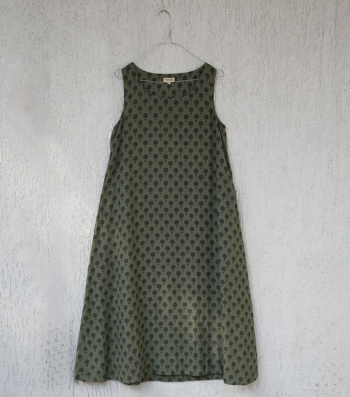 Green Cotton Printed Dress