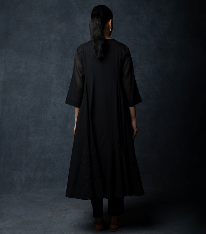 Black Embroidered Cotton Cape