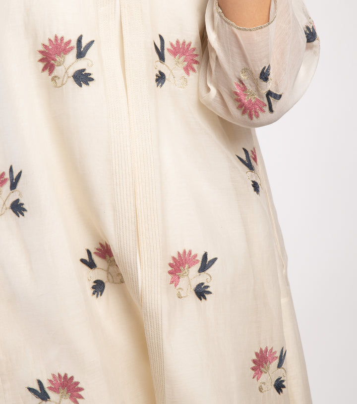 Ivory Embroidered Chanderi Cape & Palazzo Pants Set