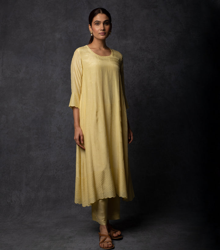 Light Yellow Thread Embroidered Suit Set