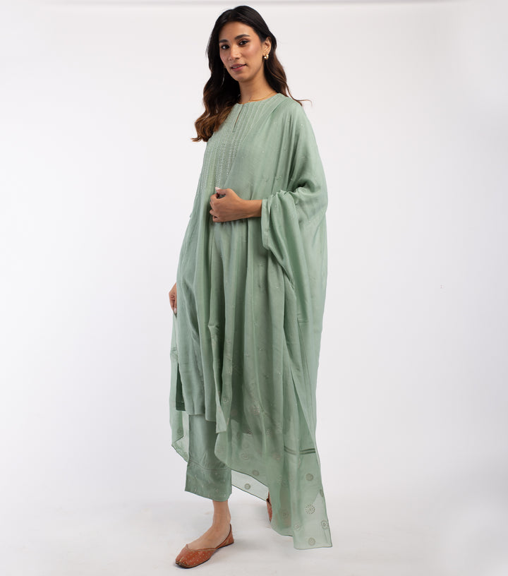 Sage Green Cotton Silk Suit Set