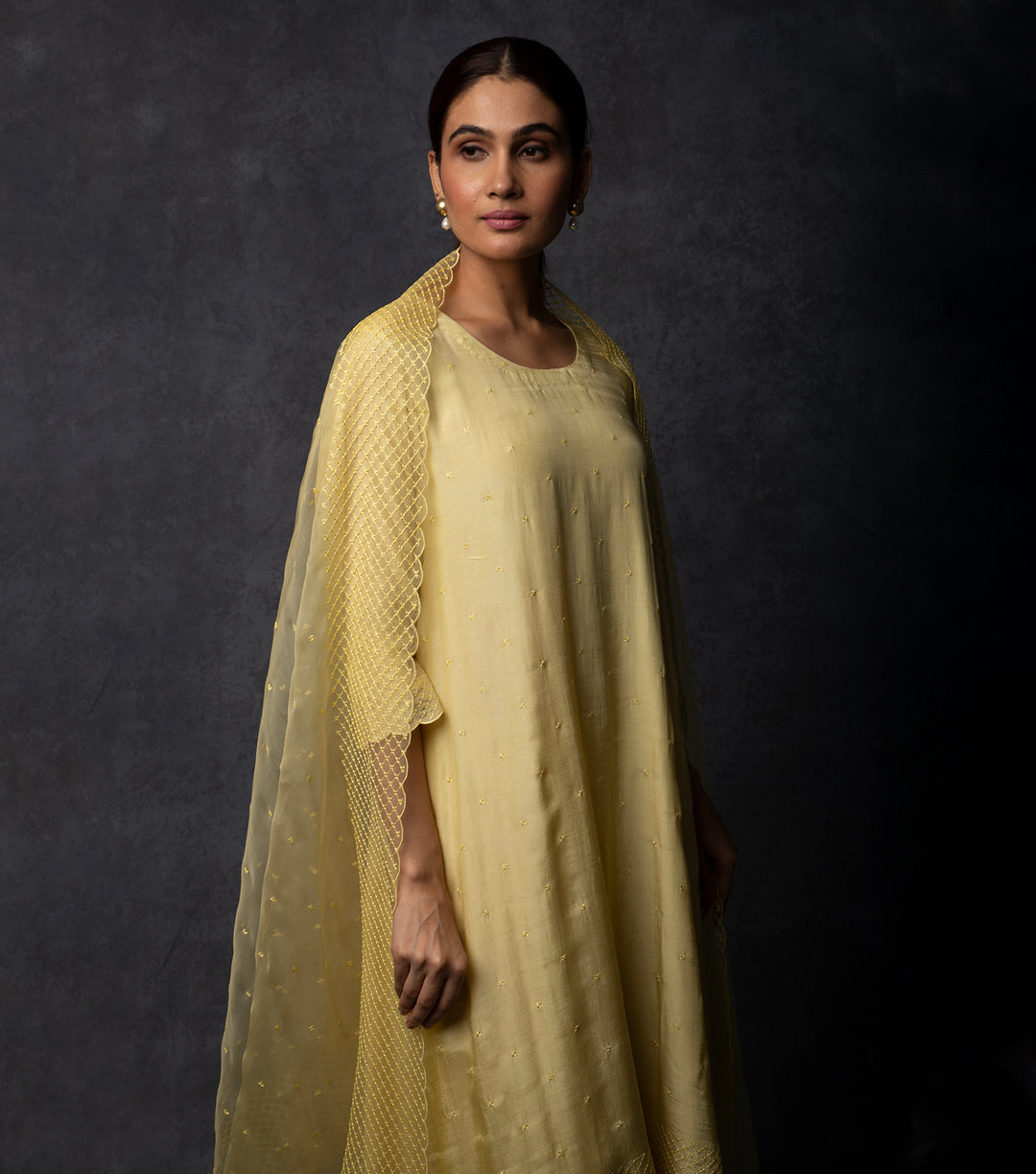 Light Yellow Thread Embroidered Suit Set