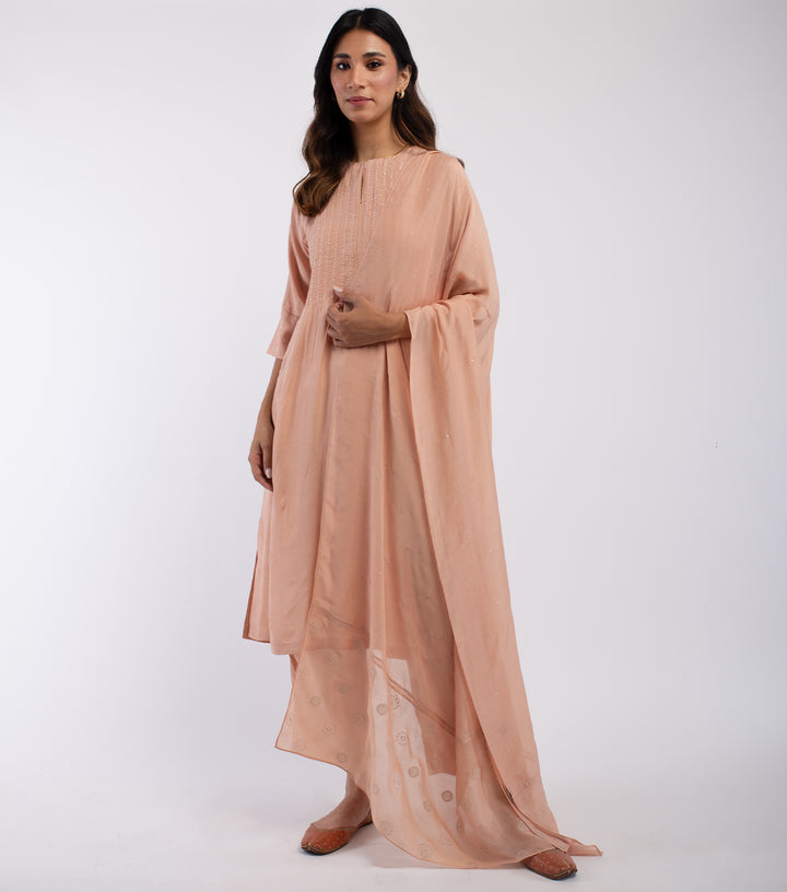 Peach Cotton Silk Suit Set