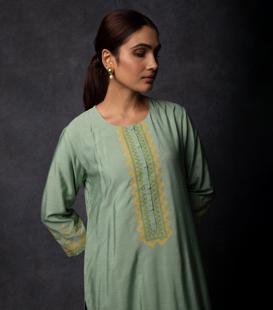 Sage Green Patch Work Chanderi Suit Set