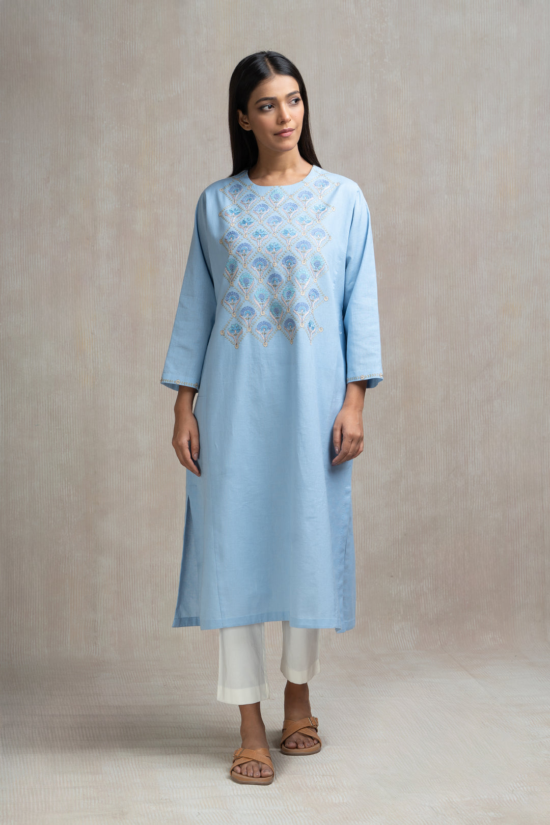 Thread Embroidered Cotton Linen Kurta