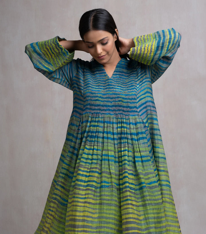 Soft Chanderi Shibori Stripes Summer Dress